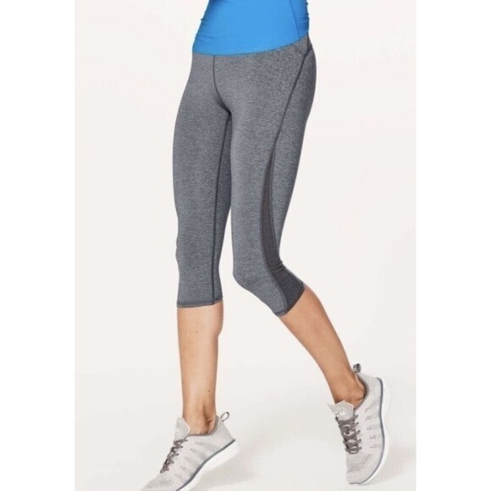 LULULEMON Crop Leggings Train Times Heathered Black Gray Size 2